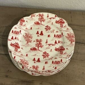 Set of 4 Salad Plates with Christmas Scene.